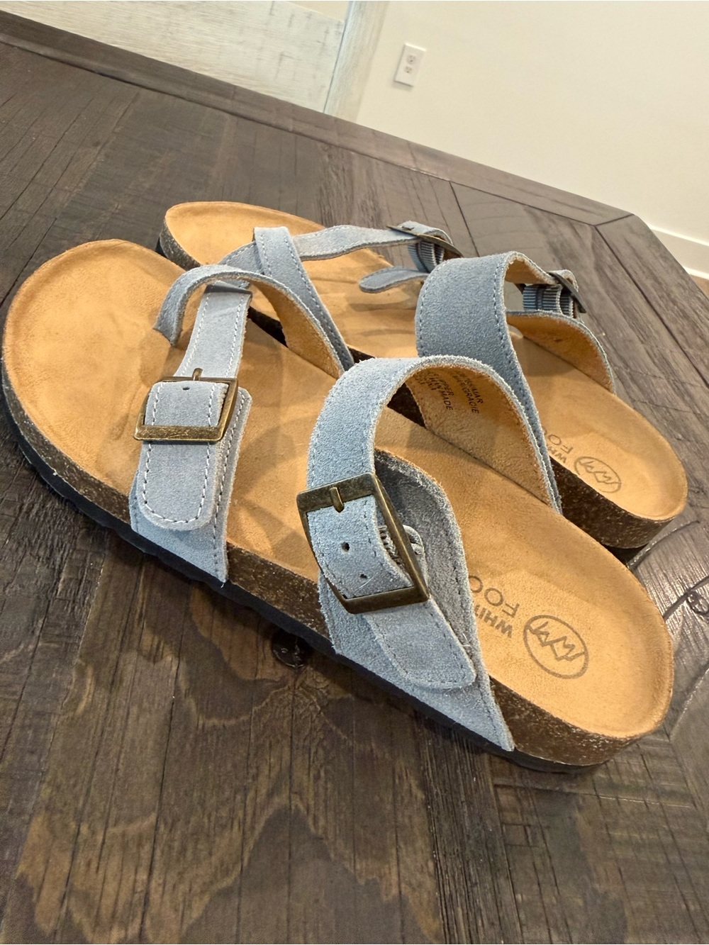 White Mountain Gracie Suede Footbed Sandals Blue Raspberry Buckle Slip On